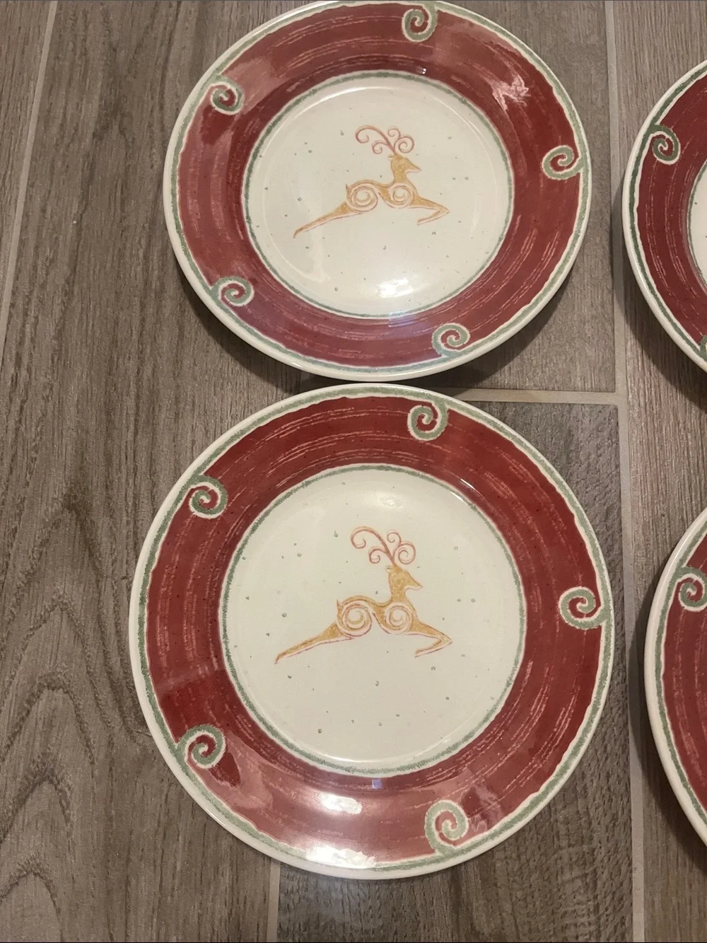 Pier 1 Rustic Reindeer Salad Plates - Set of 4 NWT